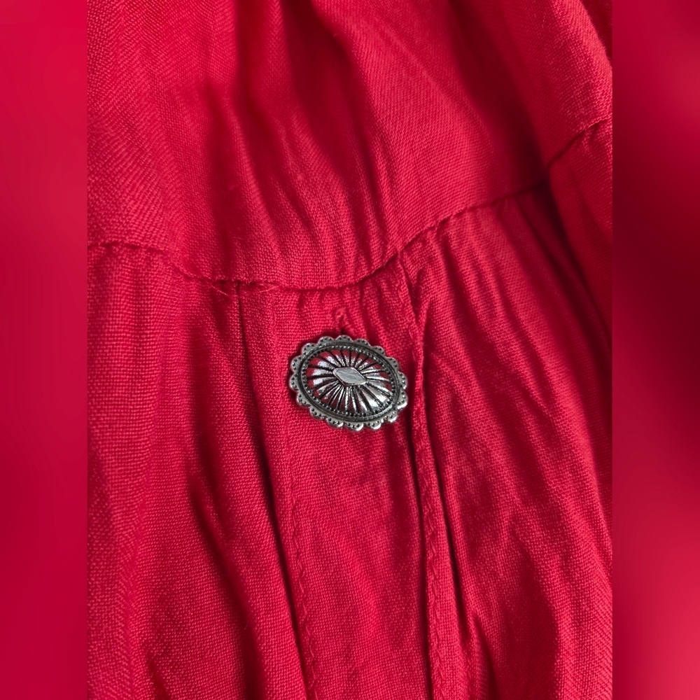 Crazy Cowgirl Red Tiered Maxi Skirt Concho Buttons Western Boho Flowy Rayon S - Picture 5 of 8